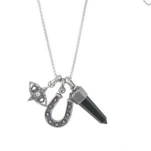 KENDRA SCOTT Necklace Protection Rhodium Plated Crystal & Obsidian Charm…